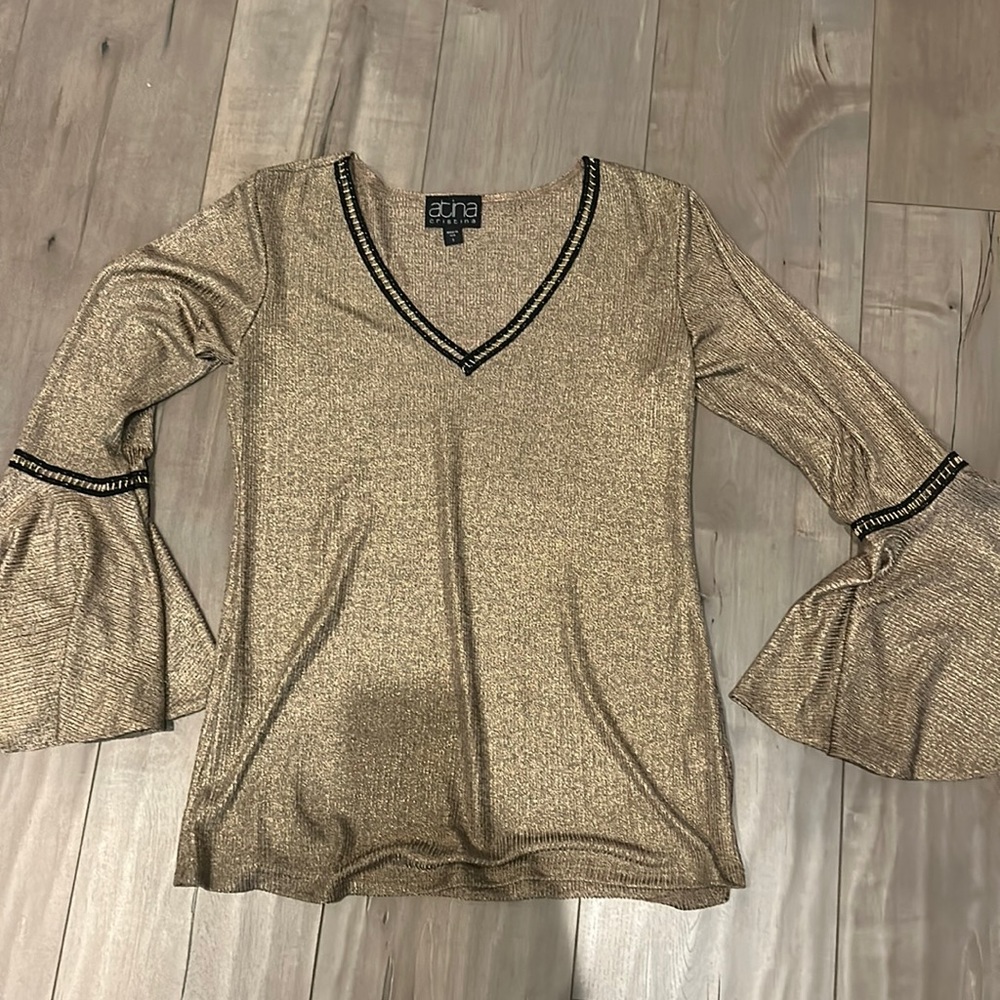 Ariana Cristina fold black vneck blouse top